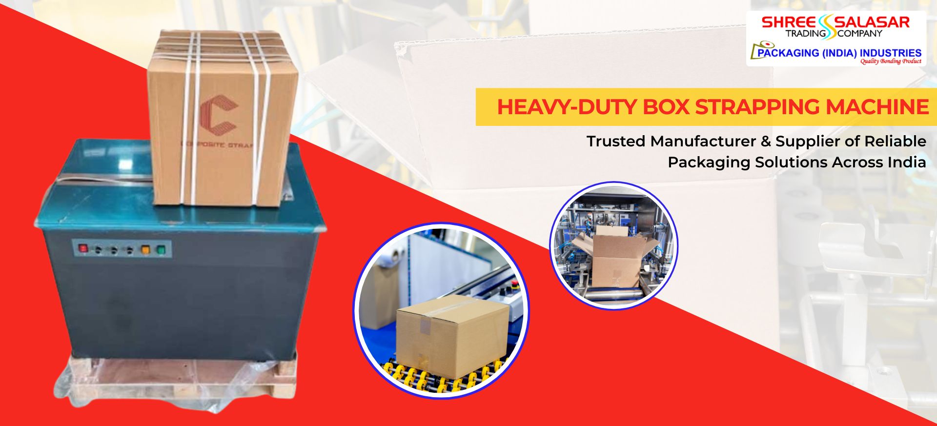 Heavy-duty box strapping machine by Salasar Packaging – trusted manufacturer and supplier in India